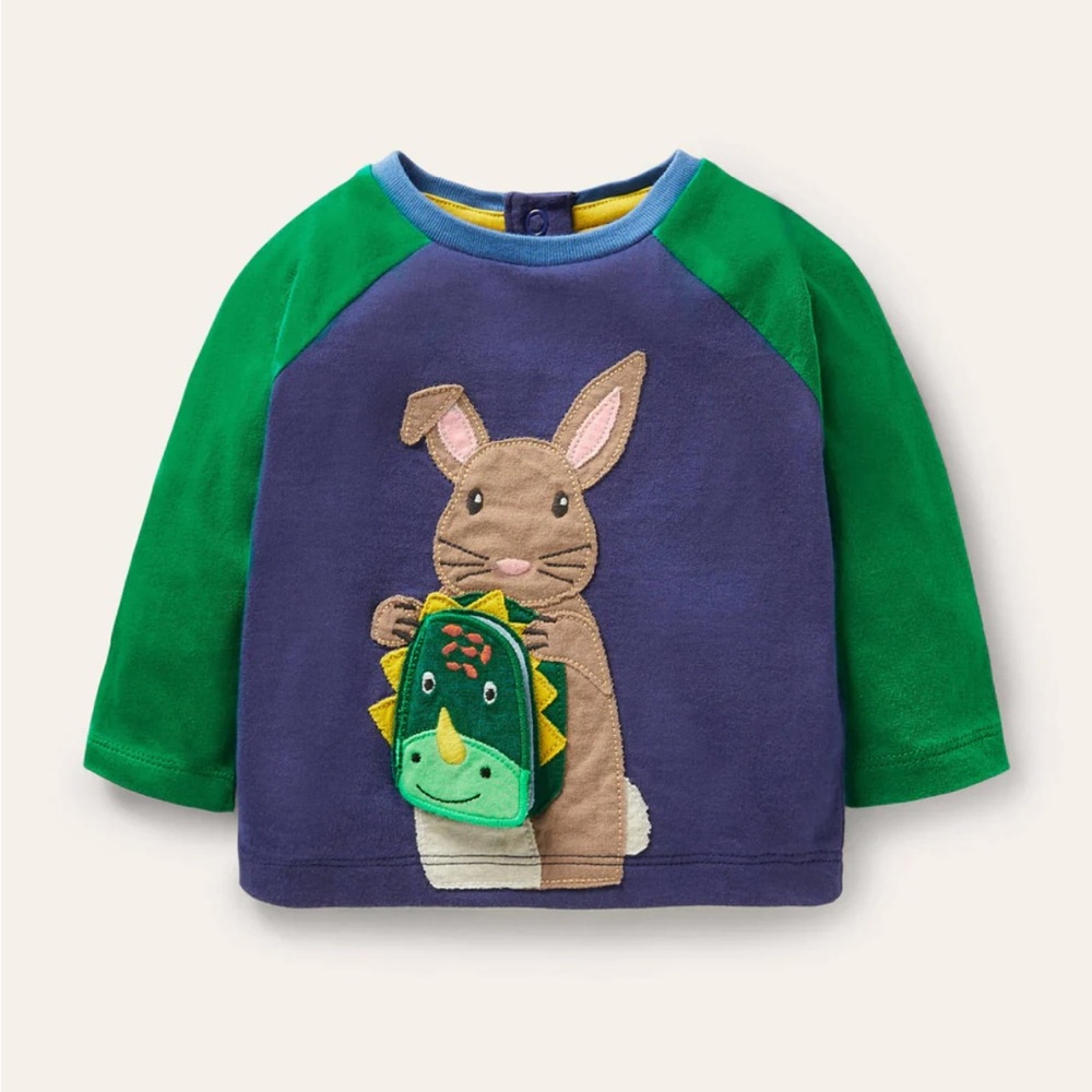 Mini Boden Lift a flap Raglan shirt.